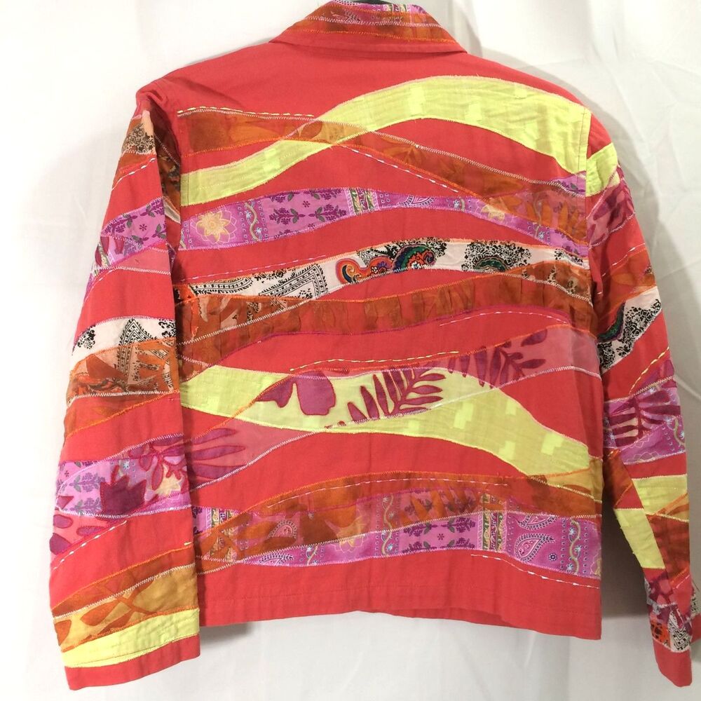 Coldwater Creek Patchwork Boho Jacket Red Pink Or… - image 2